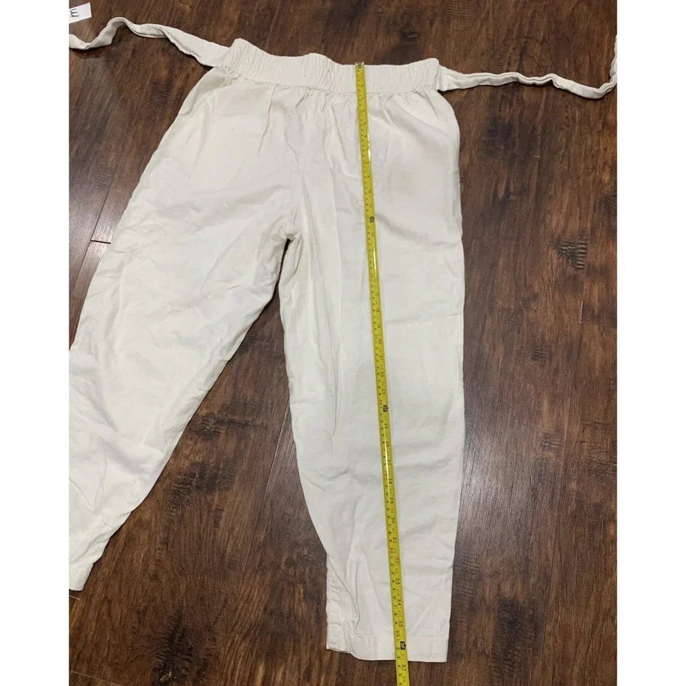 WHO WHAT WEAR Women's Beige Linen Rayon Woven Tapered Pants Pockets M
